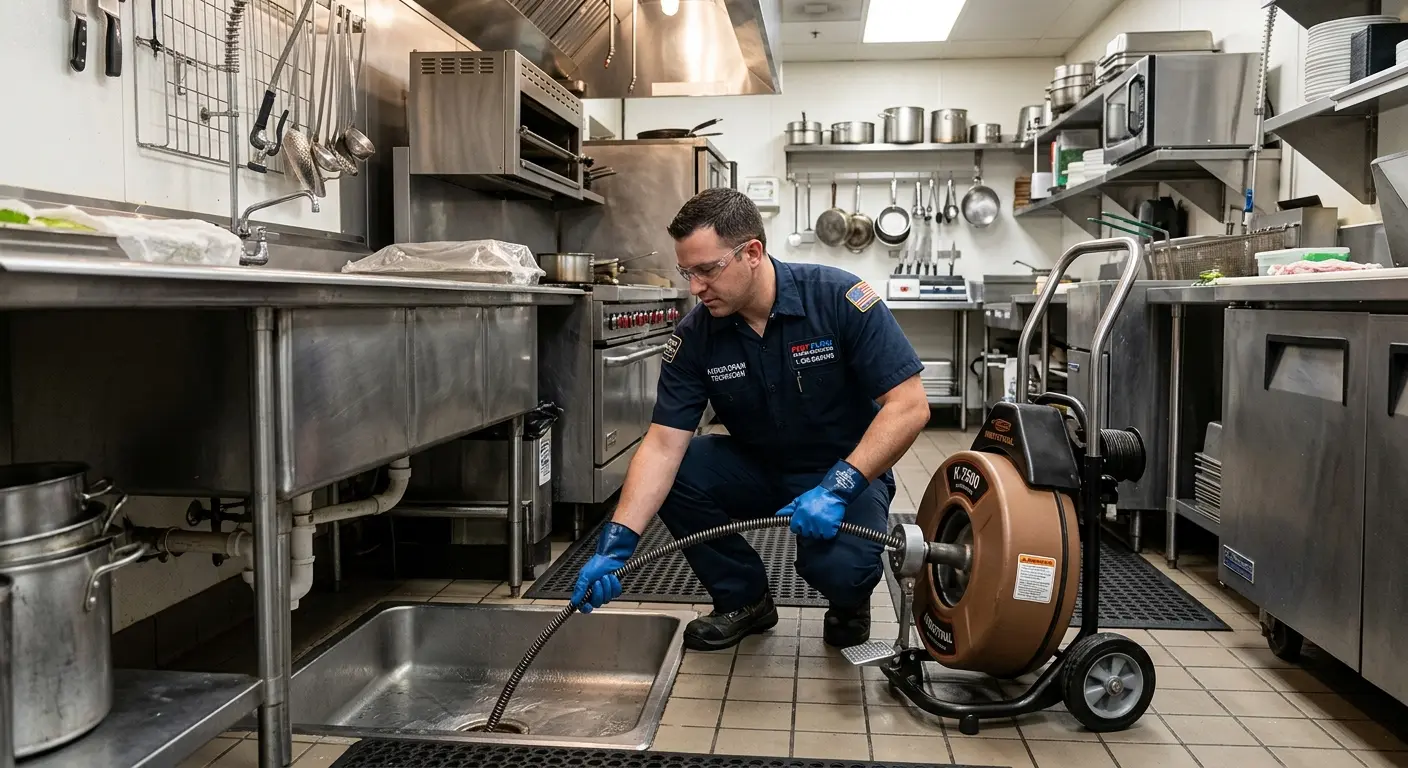 Commercial drain cleaning service in a restaurant kitchen in Clarksdale