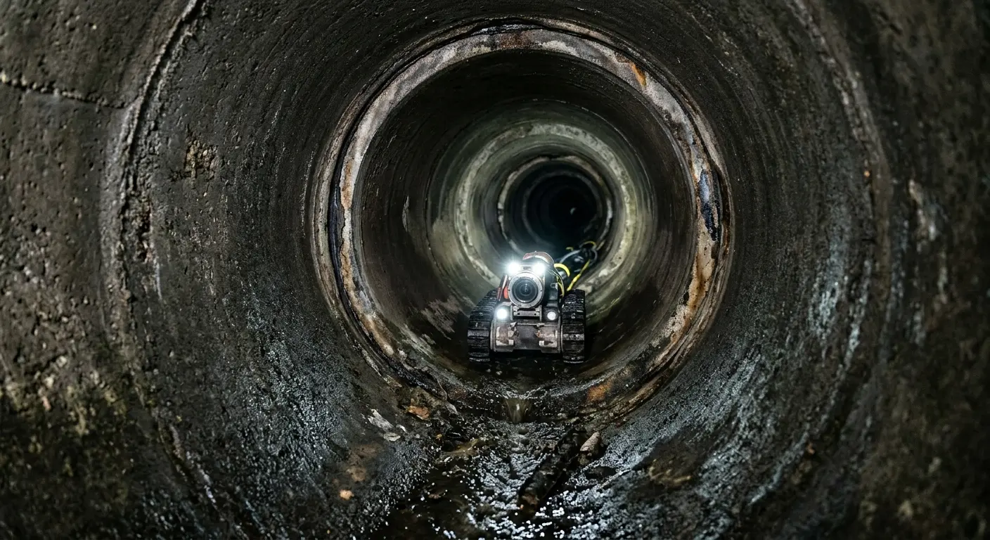 Robotic sewer camera inspecting pipe interior for Sewer Line Cleaning in Clarksdale