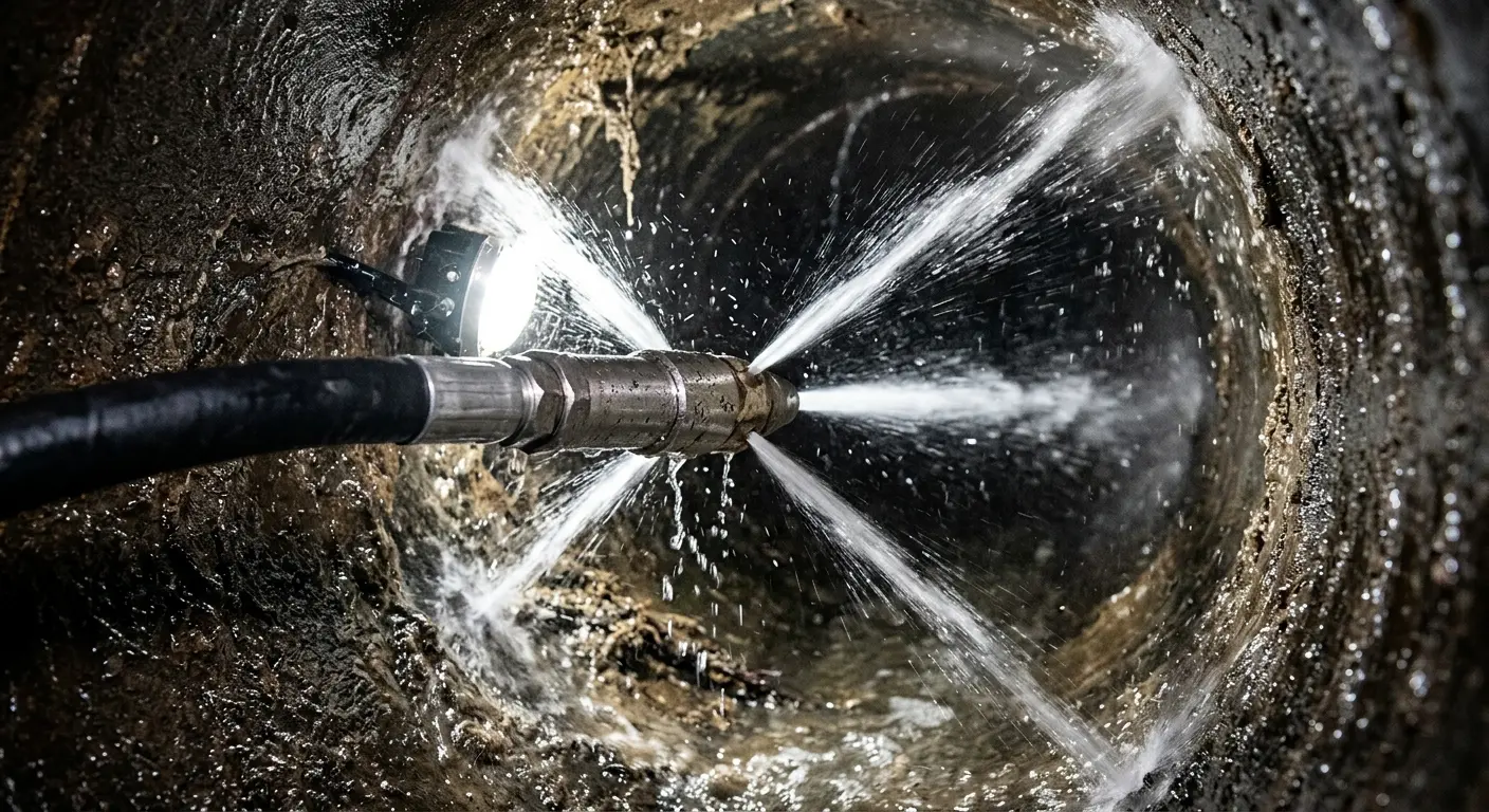 High-pressure hydro jetting nozzle cleaning sewer pipe for Storm Drain Cleaning in Clarksdale